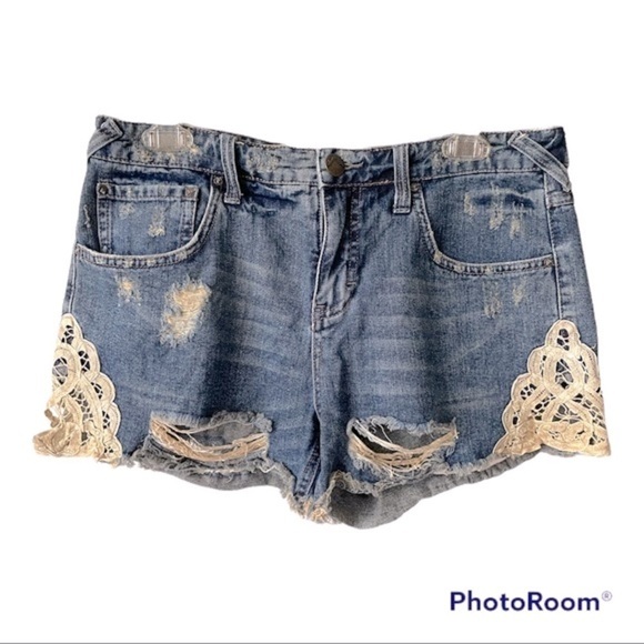Free People Pants - Free People Denim and Lace Distressed Jean shorts 28